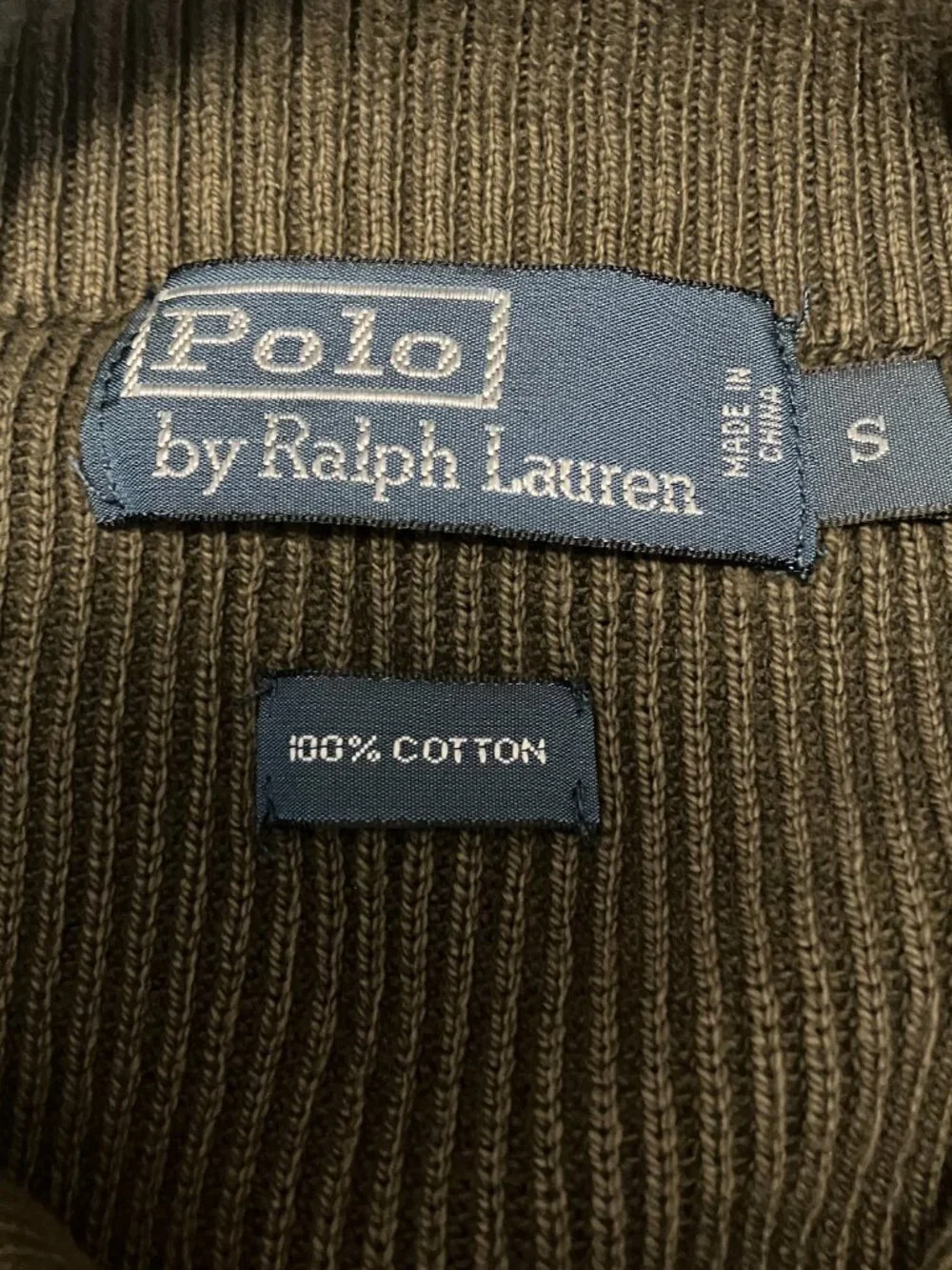 Vtg Polo Ralph Lauren Mock Neck Button Sweater Small Olive Green Cotton Military